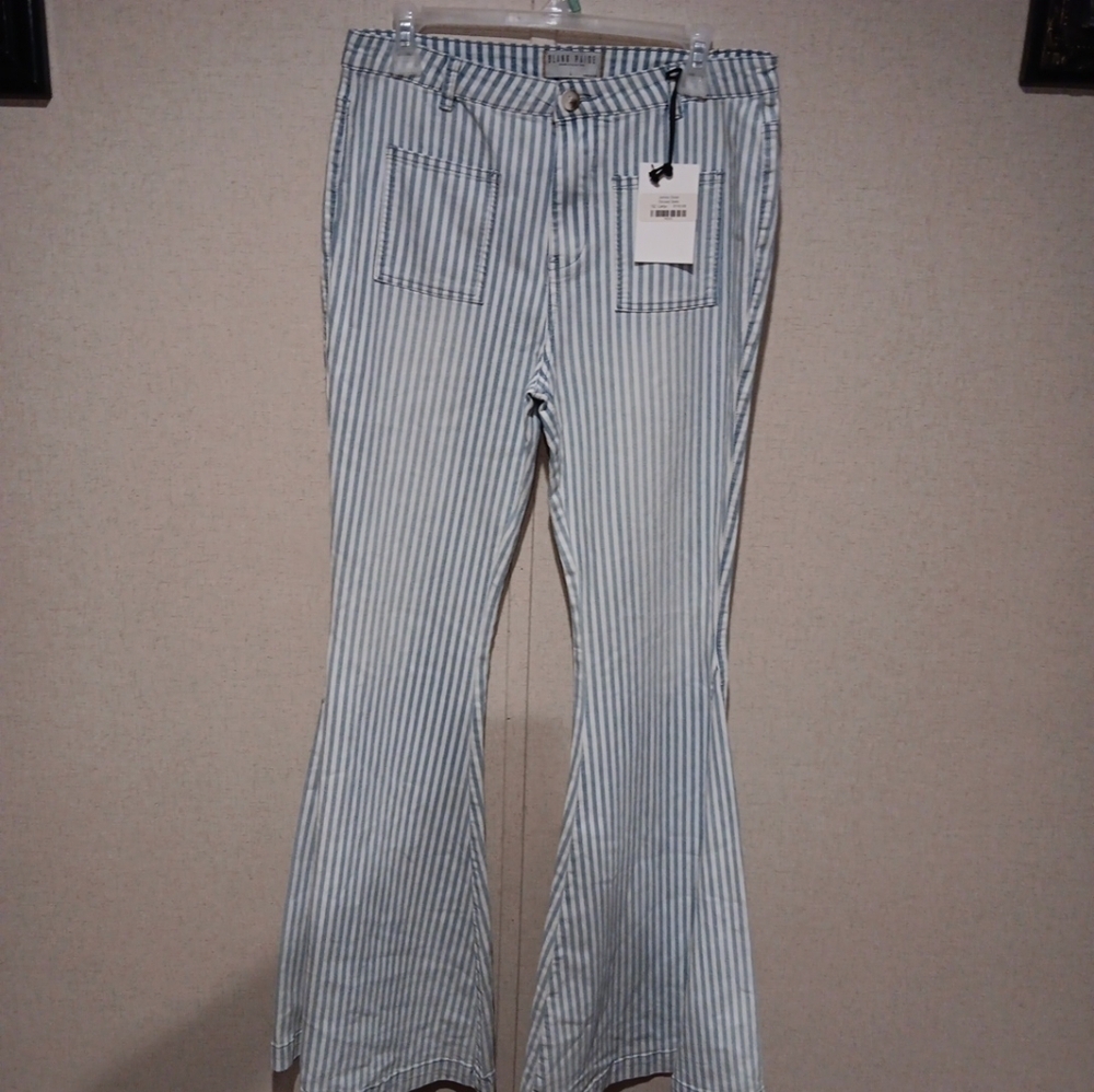 Blank Paige Y2 Denim Collection Wide Leg Striped Jeans Size L NWT - Picture 2 of 5